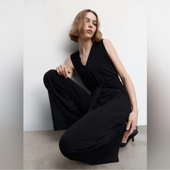 Mango Black Belted Jumpsuit XL NWT - Picture 1 of 6